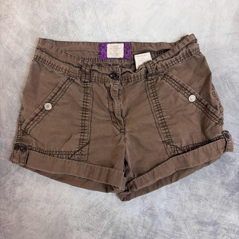 Y2K Vintage H&M L.O.G.G. Shorts Womens 8 Brown Cargo Utility Cuffed Cotton